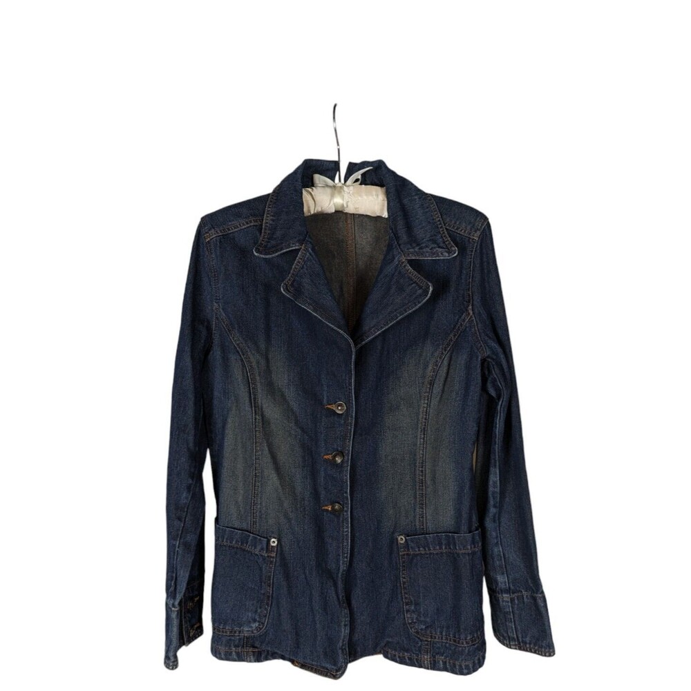 Vintage Faded Glory Blazer Jacket S Women's Blue Denim Jean Button Down Pockets